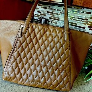 Vera Bradley Quilted Leather Large Avery Tote Cognac
